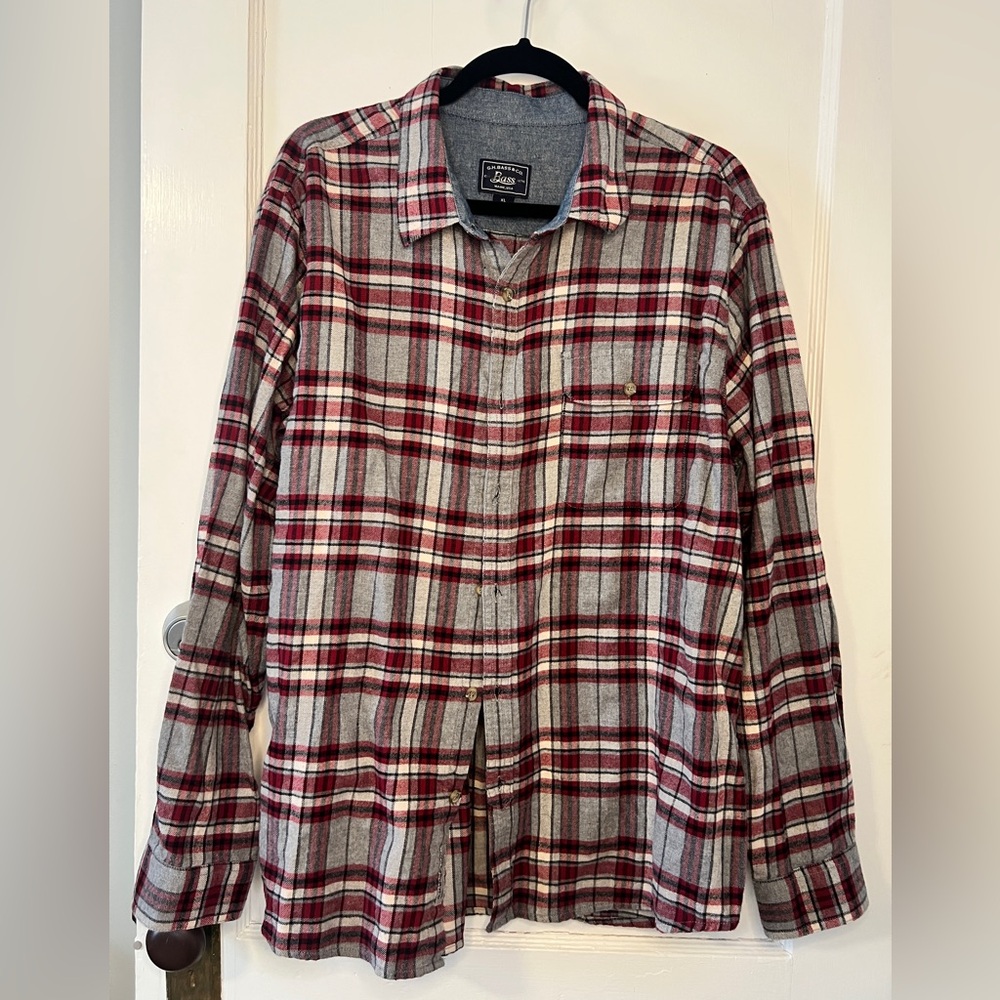 G.H.Bass Men's Plaid Flannel Button-Up XL- Ohio State Buckeyes Scarlet Gray
